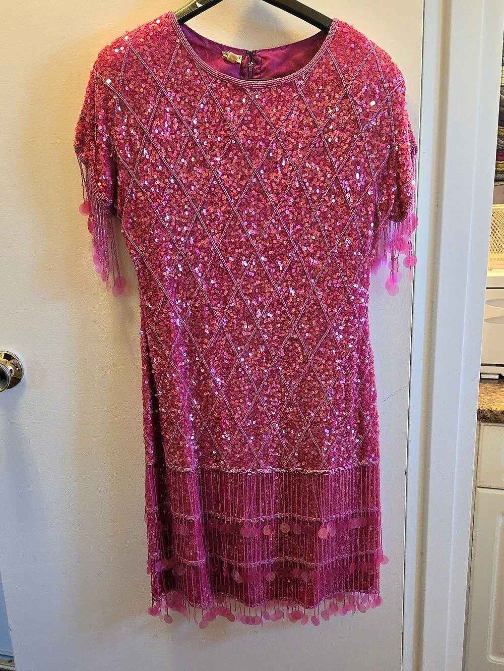Vintage Pink Sequin Fringe Mini Dress Like New